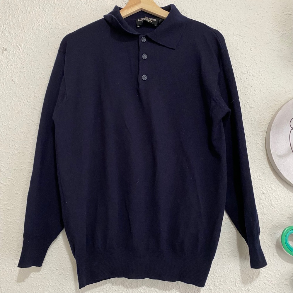 Raimondo Alfieri Mens Navy Blue Wool Blend Long Sleeve Polo Sweater Size L 52